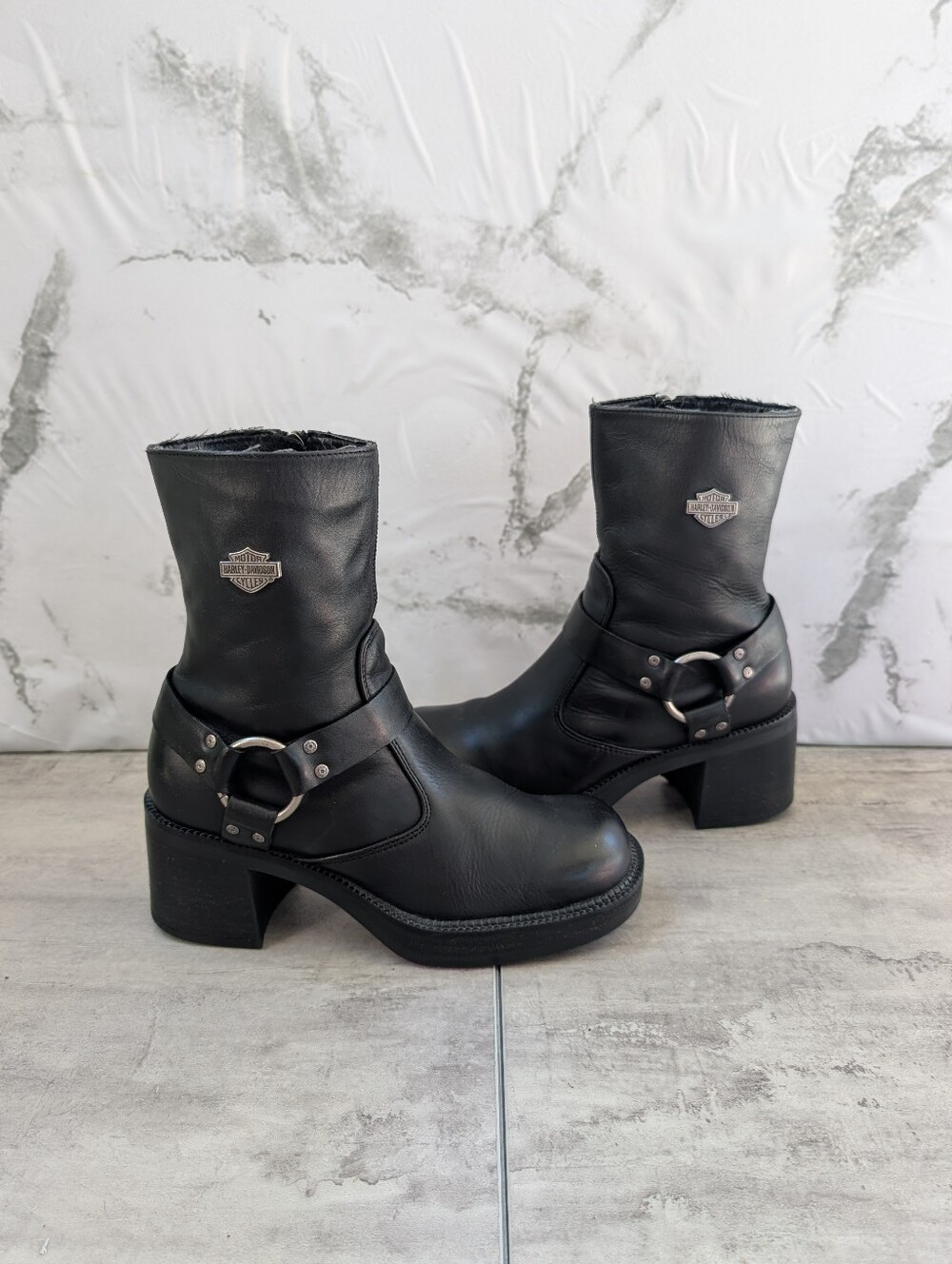 Harley Davidson Pavement Harness Black Leather Womens Boots Size 6.5
